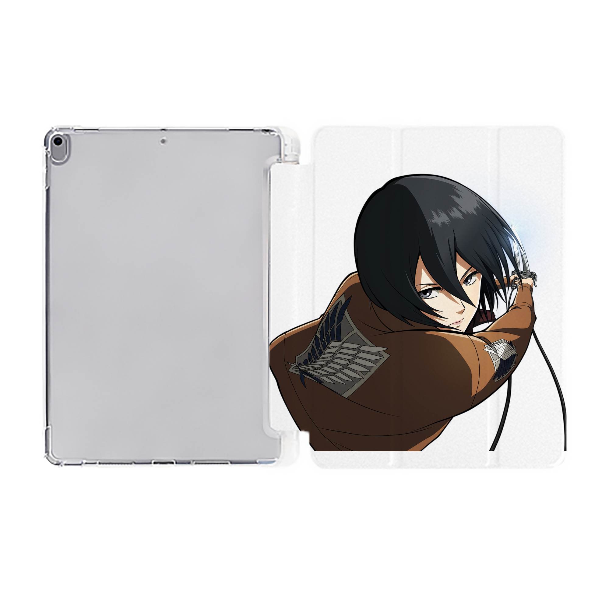 （画像用） 進撃の巨人 ミカサ·アッカーマン Attack on Titan Mikasa Ackerman IPad ケース ペン収納付き 三つ折りスタンド PUレザー×シリコン 対応機種9.5/10.5/10.9インチ